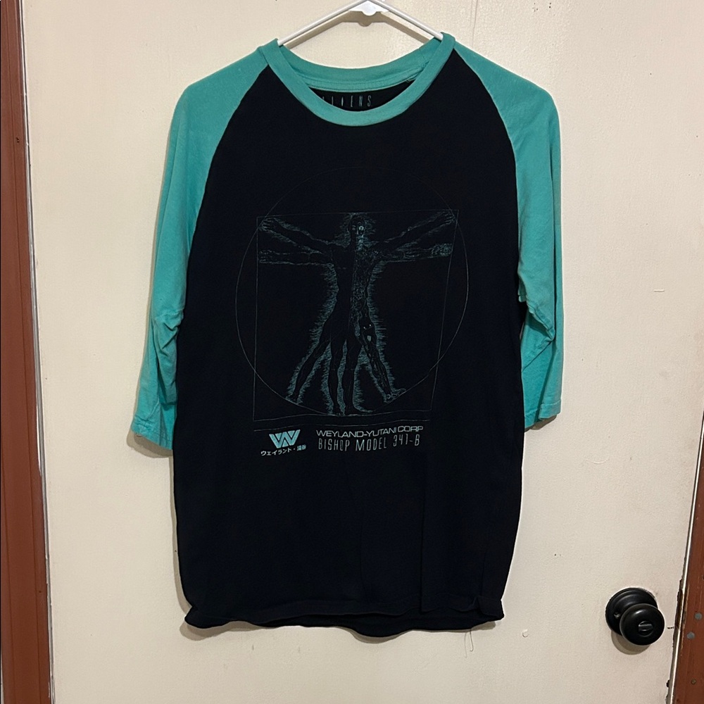 Aliens - Black and Teal Raglan Shirt
